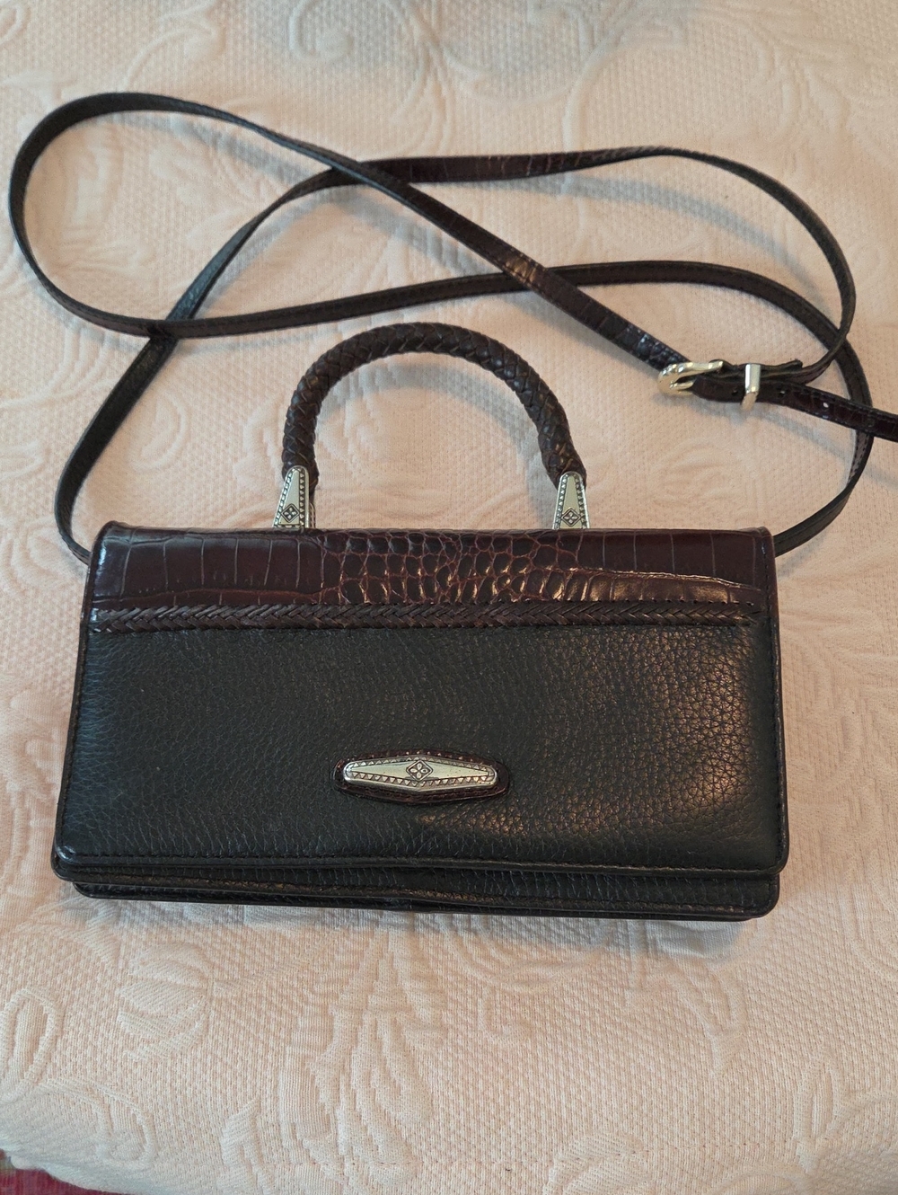 BRIGHTON Dark Brown and Black Women’s Crossbody Bag with Silver Accents